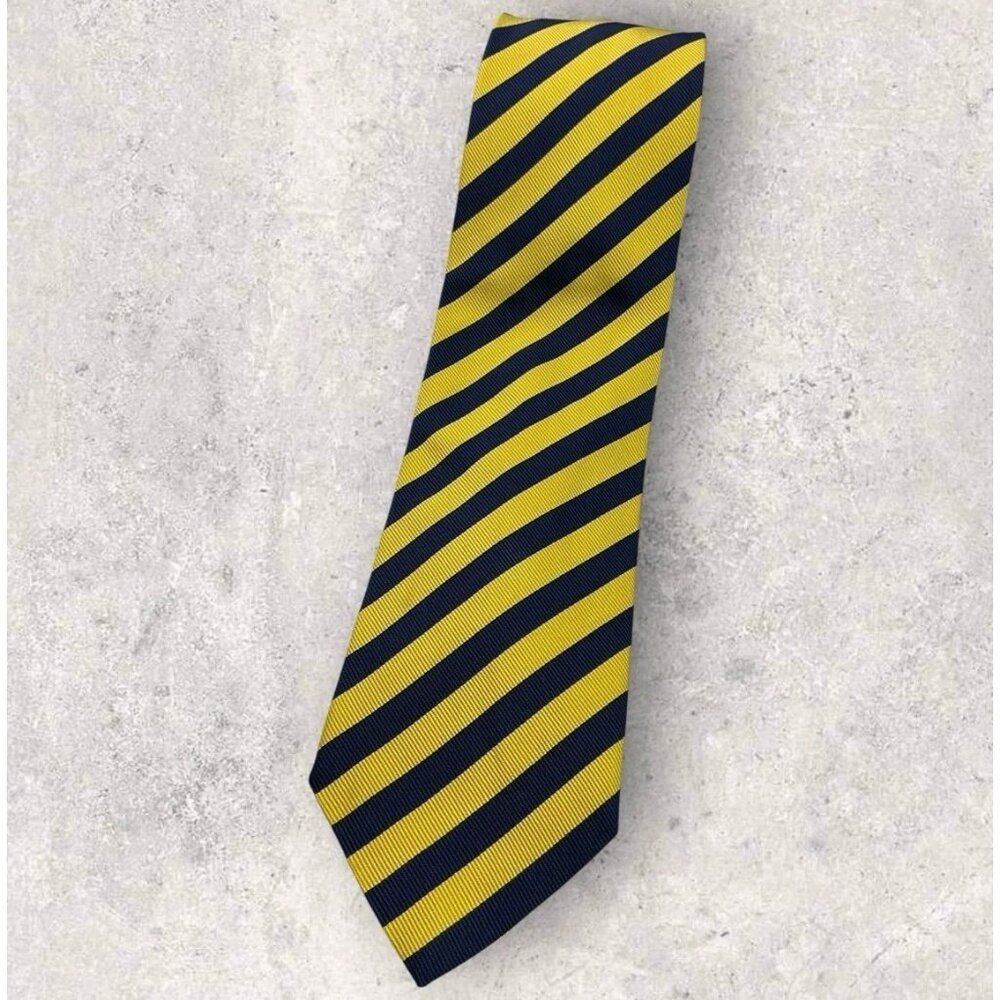 CAROLINA HERRERA Silk Cotton Tie ITALY Navy Yellow Striped W:3.6" EUC